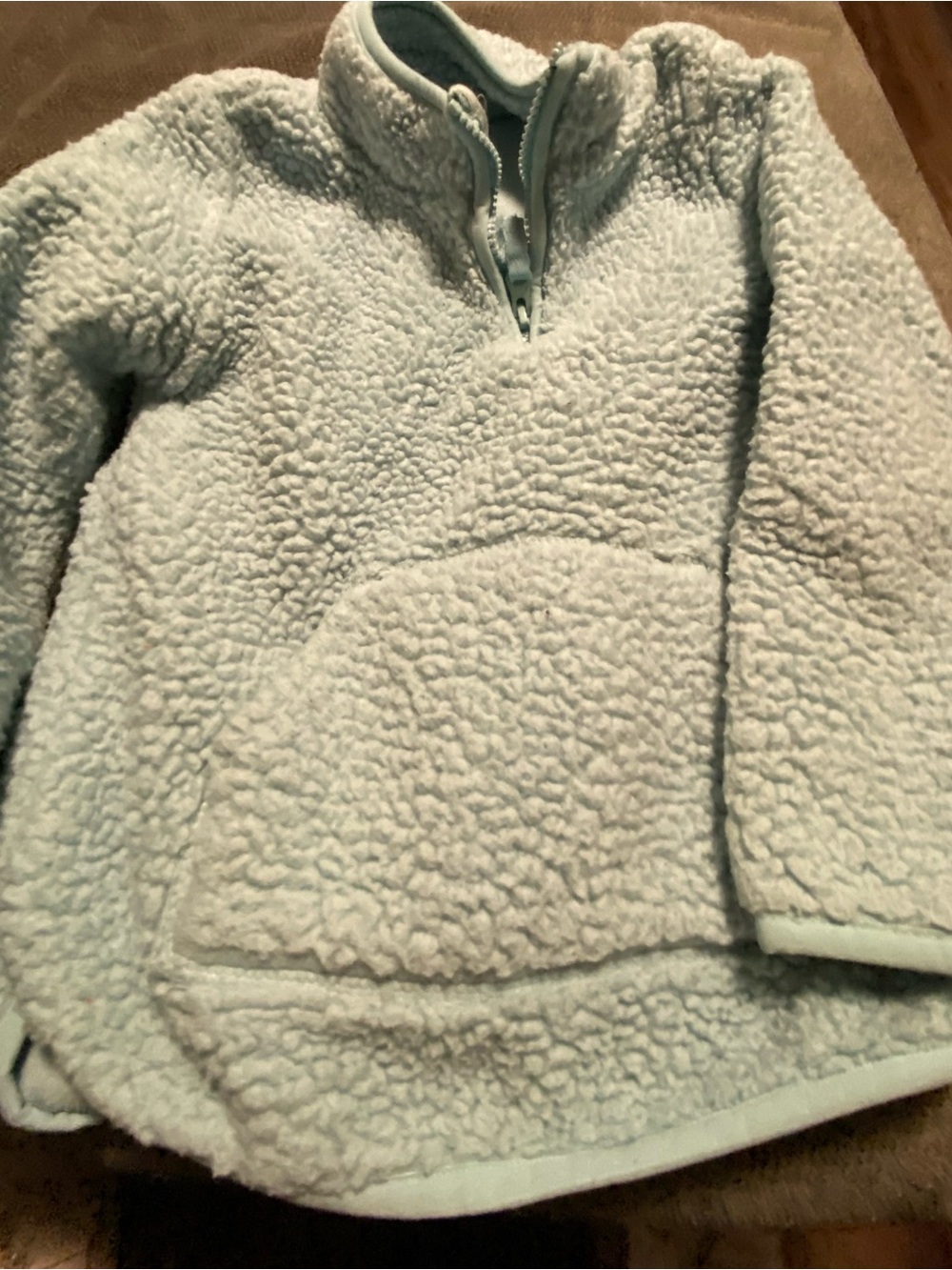 Children Girl Kids Plush Sherpa Half-Zip Pullover - Mint Green